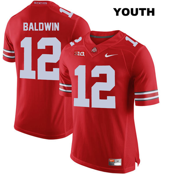 Ohio State Buckeyes Youth Matthew Baldwin #12 Red Authentic Nike College NCAA Stitched Football Jersey IP19Y56PU